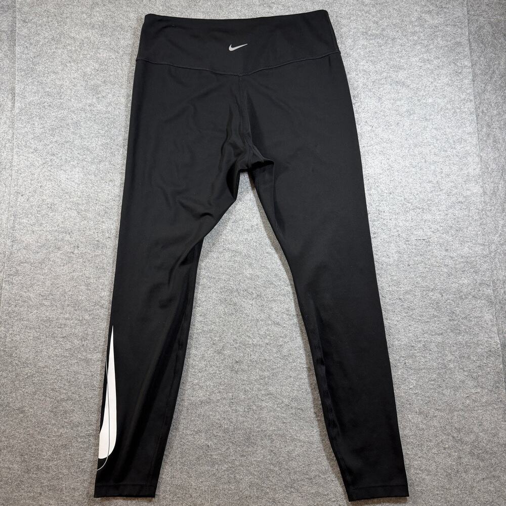 Nike Dri-FIT Leggings Womens L Black Large Logo Running Gym Workout Training
